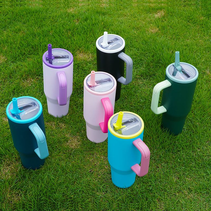 Thermoses New 40oz Double Layer Ice Cup Leak Proof Foldable Straw Cover Portable Direct Drinking Mouth Car Cup_voghion.com