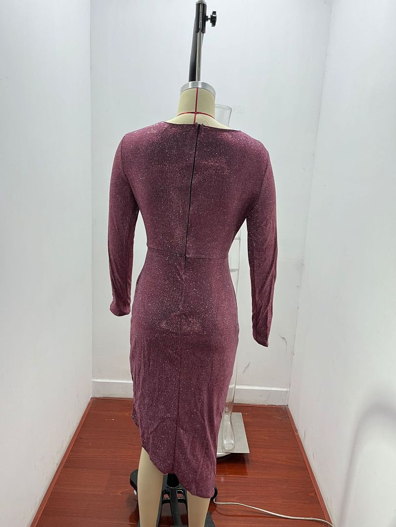 Plus Floral Bordado Manga Longa Decote em V Maxi Outono Zíper de Alta Qualidade Estampado Sólido Resistente a Rugas Sinônimos Outfit_voghion.com