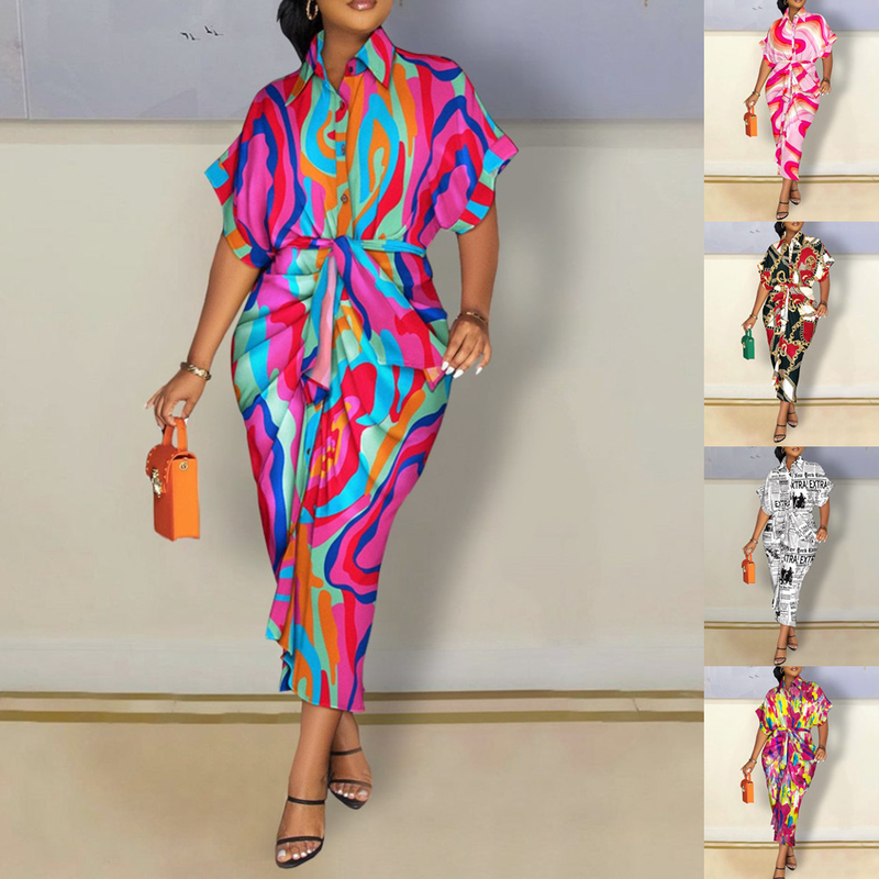 2022 stazione indipendente desidera caldo stile autunno manica lunga scollo a V bottone stampato abito camicia gonna lunga per le donne_voghion.com