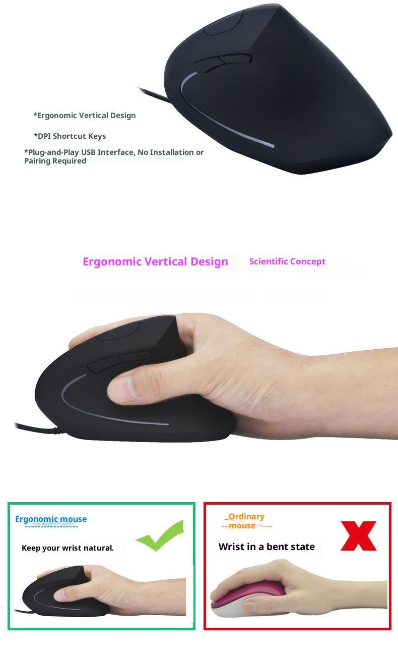 Digitex New Optical Wired 5th Generation Luminous Matte Vertical Gaming Mouse With Wrist Rest For Men And Women Wholesale_voghion.com