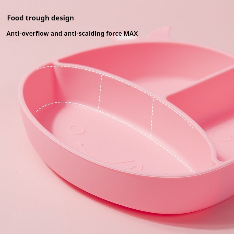 Baby safety silicone plate, baby anti slip suction cup bowl, baby cartoon complementary food box, integrated compartment tableware_voghion.com