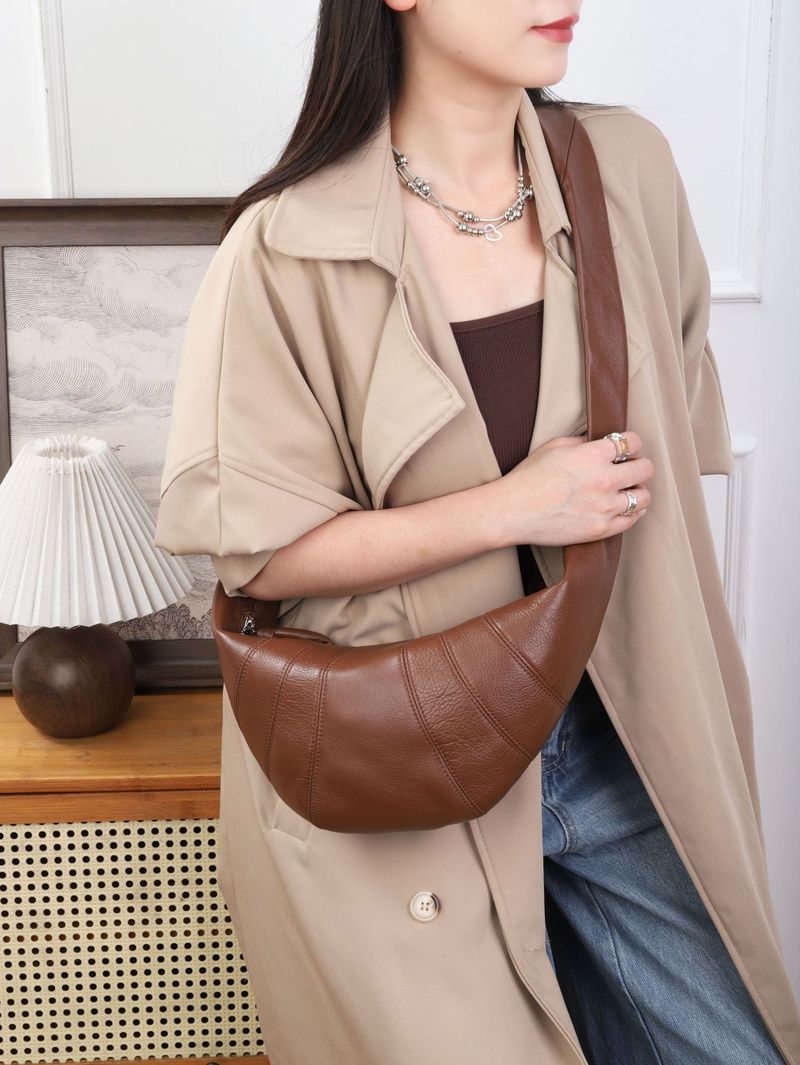 Borsa a tracolla alla moda, versatile, color rosso vino, nuova, versatile, stile INS, design semplice, croissant, 2025_voghion.com