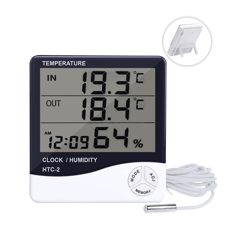 Thermomètre et hygromètre numérique LCD HTC-1 HTC-2 pour intérieur et extérieur, station météo avec horloge_voghion.com