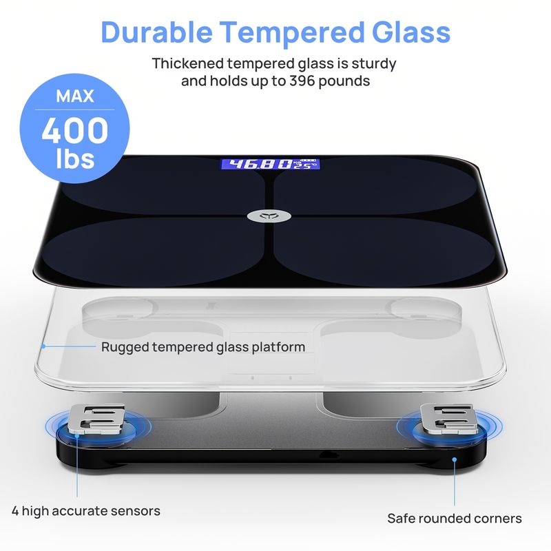SMart Digital Scale, LCD Display, BMI Muscle Water Health Analysis Mobile App Connection - Battery Powered Home Scale_voghion.com