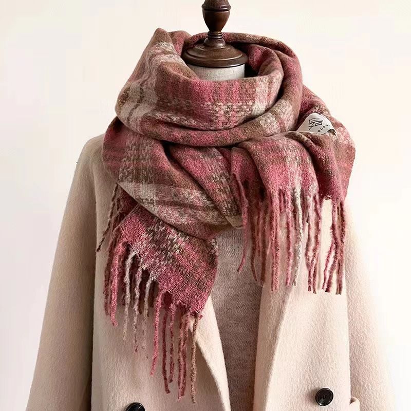 Thousand Bird Grid Scarf for Women, Autumn and New St, Student Versatile, Thickened Warm Scarf, Tassel, Winter Ins_voghion.com