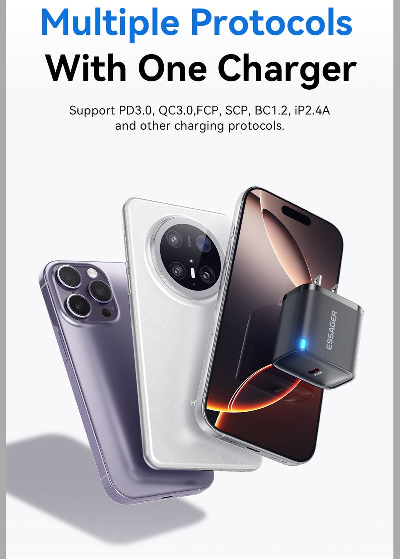 Essager Mini 30W PD QZ.0 Fast Type C Charger For IPhone 16 15 14 13 Pro Samsung S25 Xiaomi IPad Travel Adapter_voghion.com