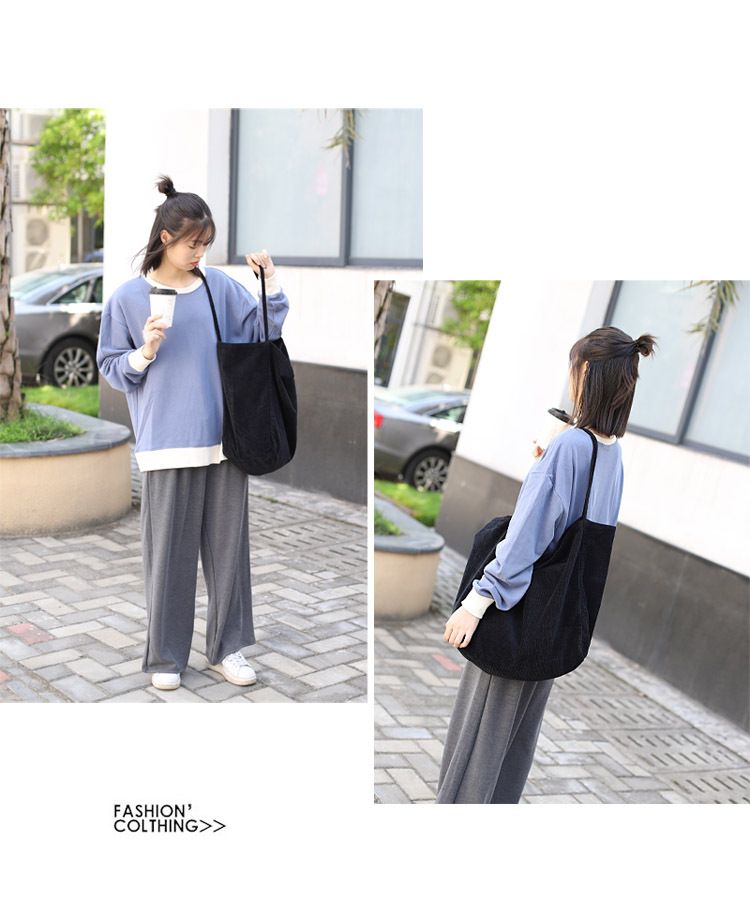Freizeit-Einkaufstasche mit großem Fassungsvermögen in koreanischer Version, modische Handtasche aus Cord-Canvas, einfache und künstlerische Retro-Umhängetasche für Damen_voghion.com