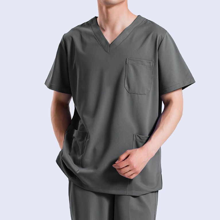 Geeignet für alle Jahreszeiten 2024 Neues einfarbiges Herren-T-Shirt mit V-Ausschnitt und Tasche_voghion.com