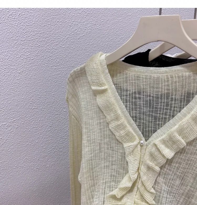 Lotus leaf edge ice silk sunscreen cardigan thin design for women's summer high-end feeling, shawl with suspender skirt,_voghion.com