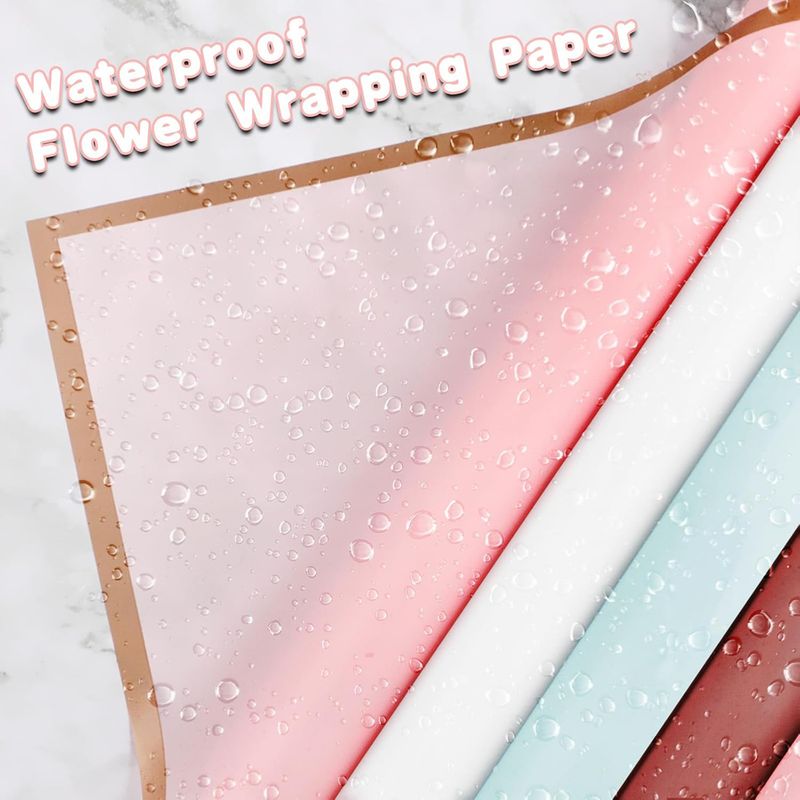 Blumenpapier mit goldenem Rand, 10 Blatt, wasserfest, Floristen-Blumenstrauß-Zubehör für DIY-Bastelsträuße, Hochzeitsgeschenke, 57,9 x 57,9 cm_voghion.com