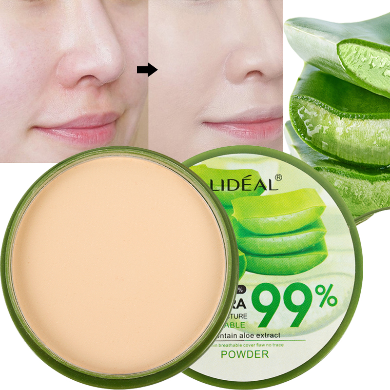Waterproof 99% 1PC Aloe Vera Moisturizing Face Powder Smoothing Pressed Powder Breathable Makeup Concealer_voghion.com