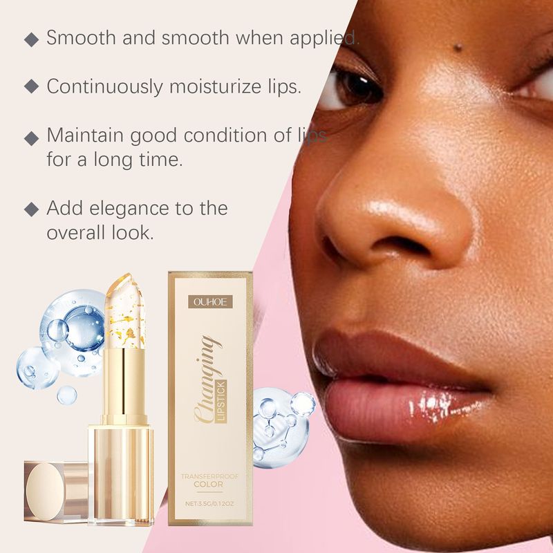 OUHOE Gold Foil Color-Changing Nourishing Moisturizing Hydrating Glass Soft Skin Non-Greasy Lip Balm_voghion.com