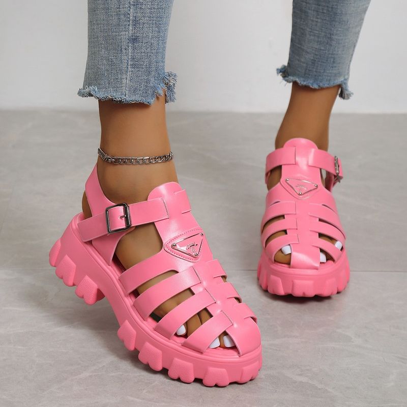 2024 Frühjahr/Sommer Neue Stil Geschlossene Zehen Dicken Sohlen Große Größe Hohl Gewebt Römischen Damen Sandalen_voghion.com