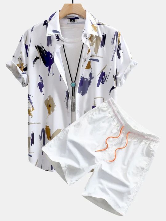 Men's Casual Loose Short Sleeve Shirt And Shorts Hawaiian Set Xiyin 3D Digital Print_voghion.com