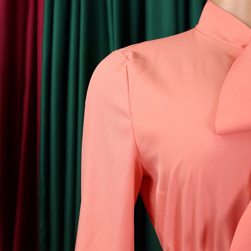 Großes Damenkleid im Herbst 2024, Neuheit mit Schnürung, Plissee, langen Ärmeln, Farbblock, elegantes Kleid mit Temperament_voghion.com