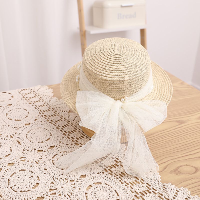 Kleine frische Kinderspitze Perlenband Strohtasche Sommer Neues Produkt Unsterblicher Qi Eltern-Kind-Sonnenschirm Big Eaf Flat_voghion.com