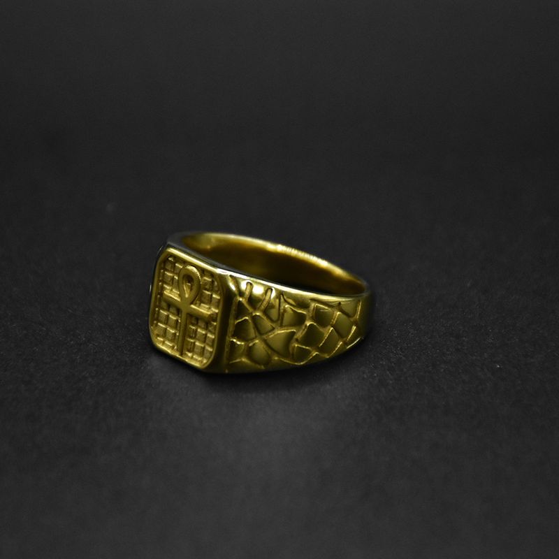 Anelli Statement Anello Ankh a strisce lucido in acciaio inossidabile 316 placcato oro_voghion.com