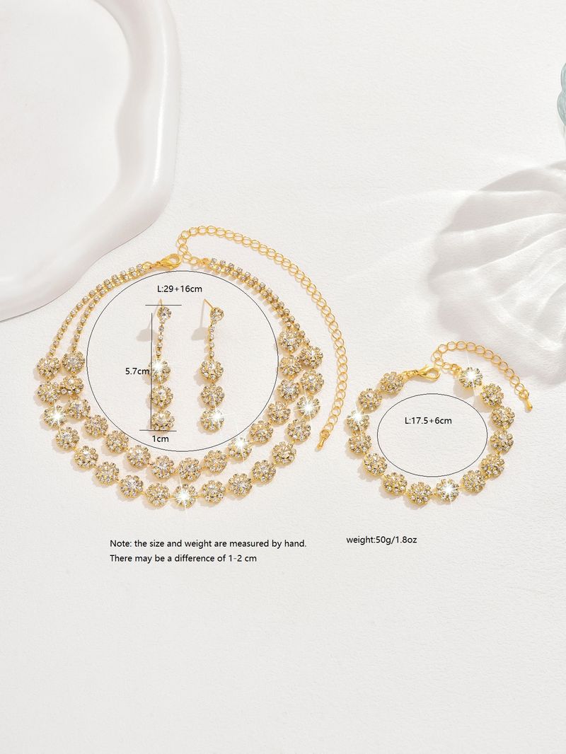 Conjunto de joyas para mujer, joyería de moda, venta al por mayor, accesorios de boda, conjunto de collar y pendientes de diamantes con girasol de doble capa, joyería_voghion.com