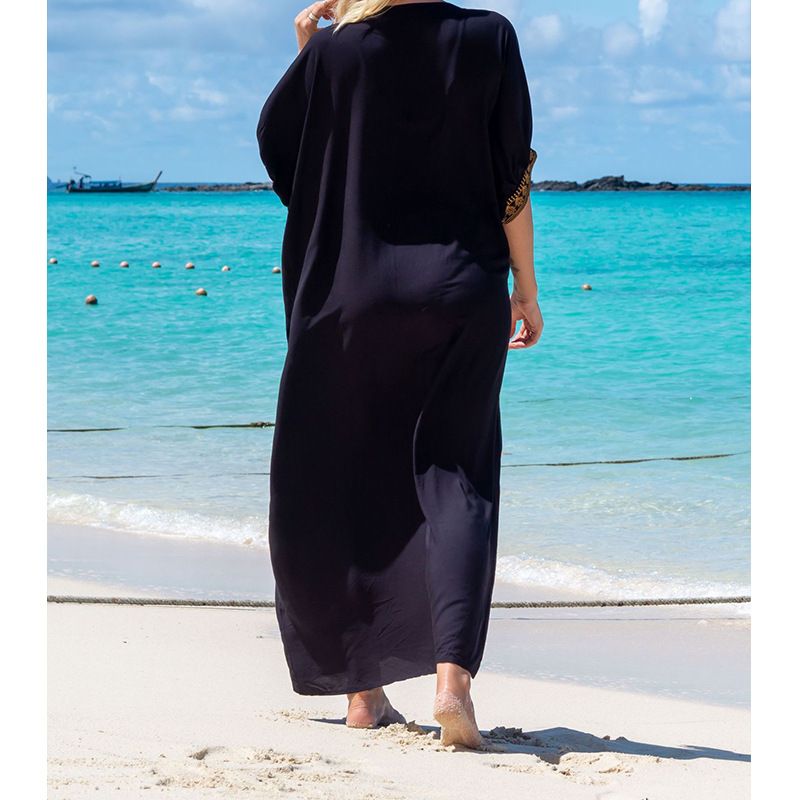 Vêtements d'été pour femmes, robe brodée dorée en coton, confortable, ample, pour les vacances, pour la plage_voghion.com