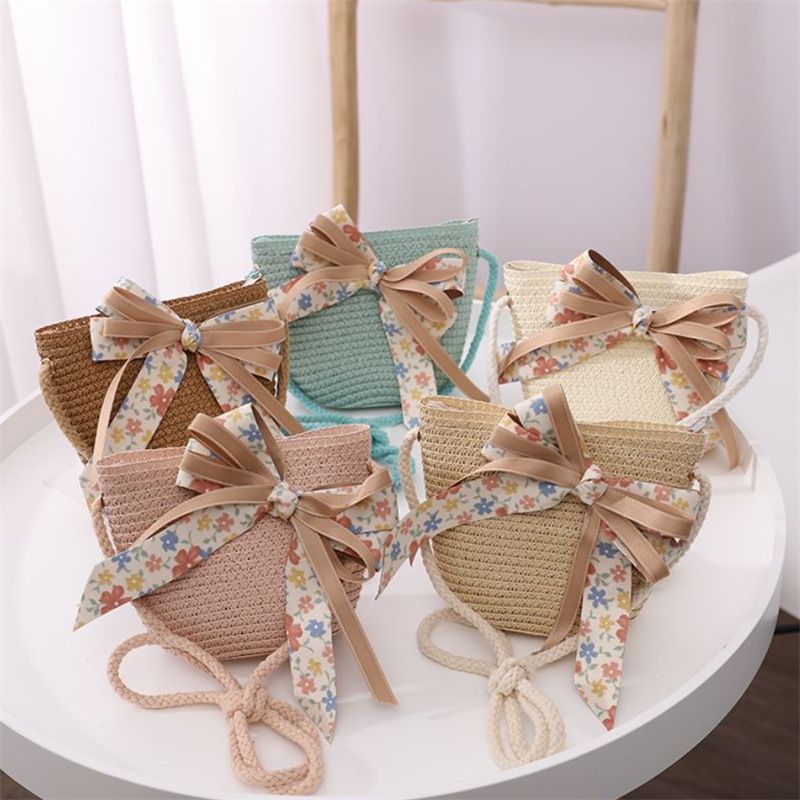 Cappelli di paglia da pescatore pieghevoli da spiaggia per bambini, protezione solare estiva da donna e set di borse_voghion.com