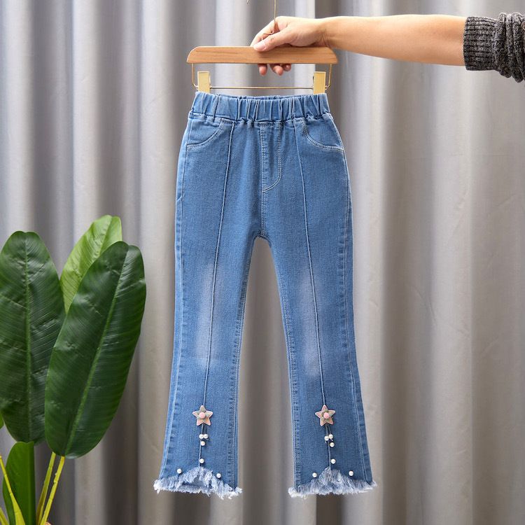Mother&Kids Jeans per bambine e ragazze Pantaloni larghi a gamba larga per bambine casual e pantaloni lunghi svasati_voghion.com