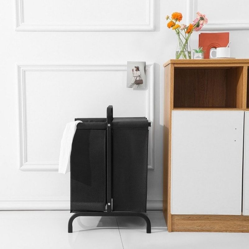 2-Tier Laundry Hamper 110L Large Oxford Clothes Basket Sorter With, Lid And Sorting Cards For Clothes & Toys Storage,Black_voghion.com