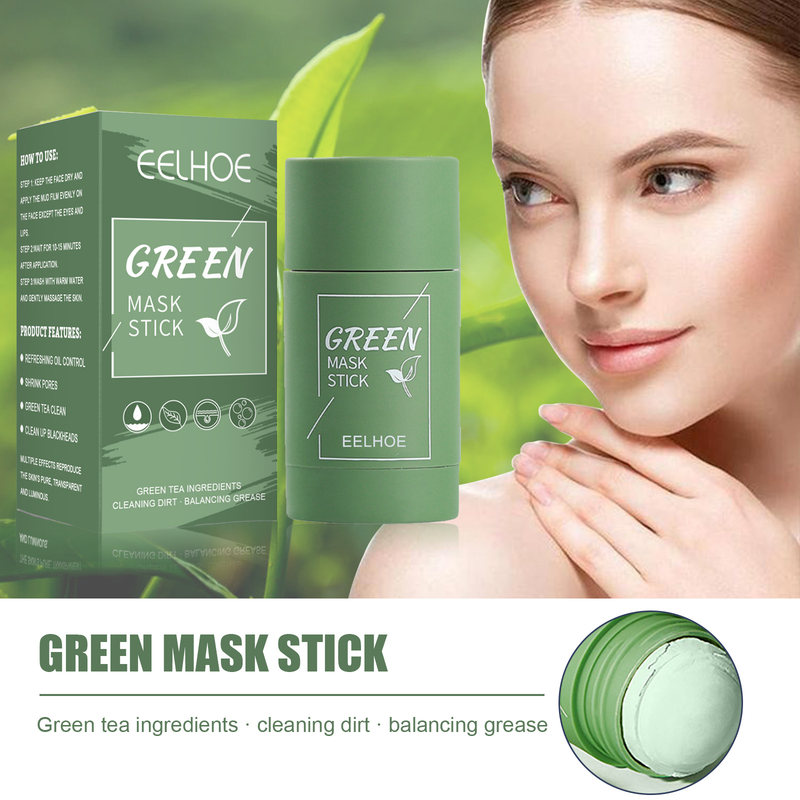 EELHOE Green Tea Solid dybderensende og fugtgivende ansigtsmaske Pore Shrinking Smearing Mud Mask Stick_voghion.com