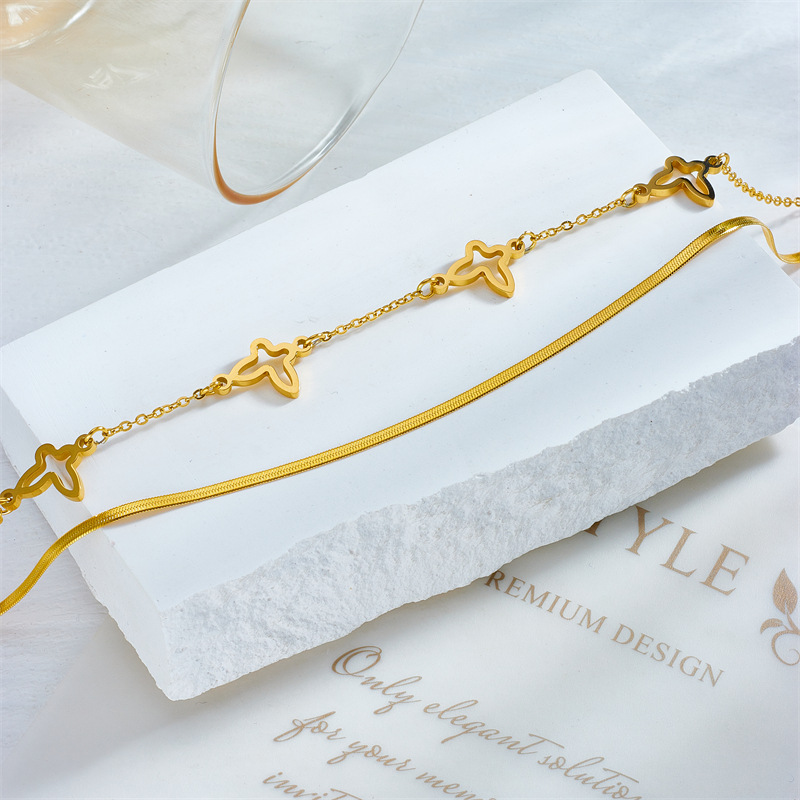 European and American fashion niche design multi-layer irregular stacking chain hollow butterfly accessories titanium steel metal anklet_voghion.com