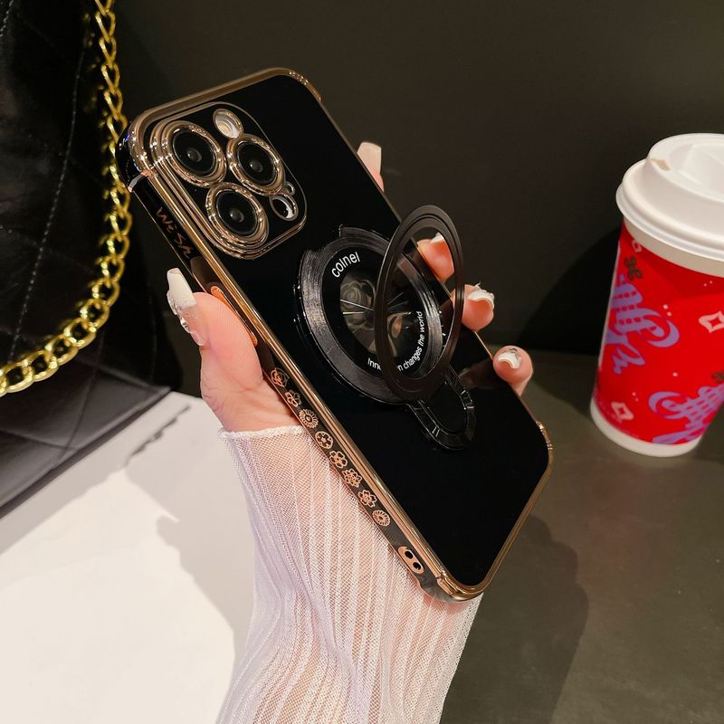 iPhone 15/16 Pro hoesje met roségouden zijprint en magnetische standaard - 6D gegalvaniseerde glitter schokbestendige hoes (slanke pasvorm, krasbestendig)_voghion.com