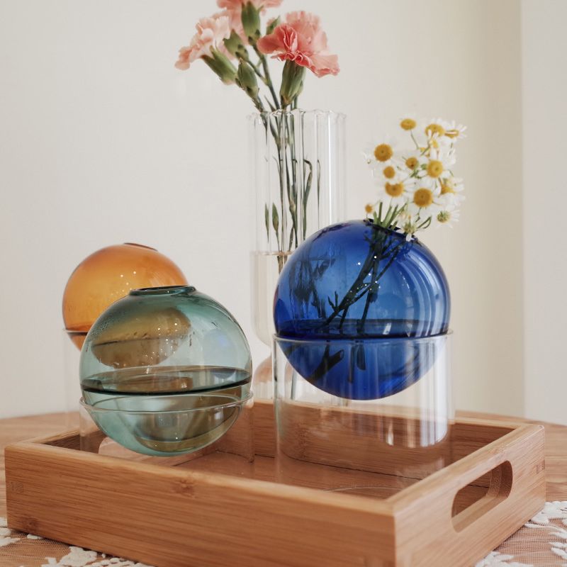 Living Room Decoration Glass Vase Home Decore Vases for Flowers Modern Nordic Spherical Hydroponic Tabletop Vase Transparent_voghion.com