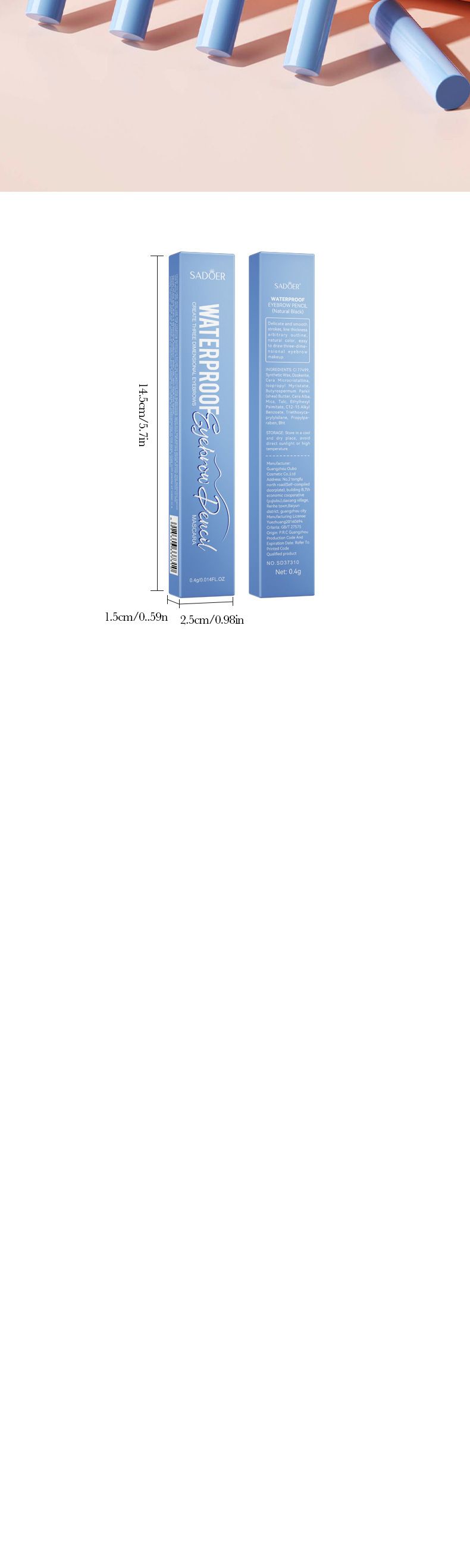 SADOER Wasserfester Augenbrauenstift (3 Farben, langanhaltend, definiert jedes einzelne Härchen) – Text komplett in Englisch; Eyeliner_voghion.com