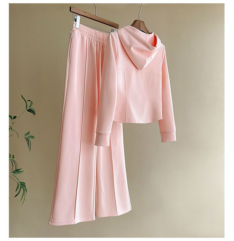 Conjunto deportivo elegante para mujer: sudadera con capucha y pantalón recto, conjunto informal y cómodo de dos piezas para uso diario._voghion.com