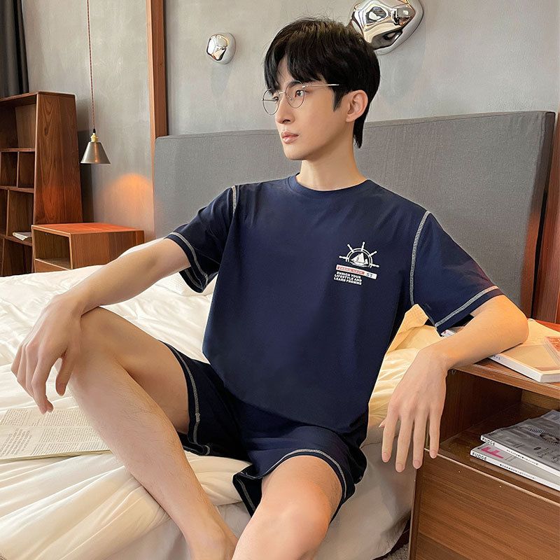 Men's short sleeved shorts pullover Modal pajamas casual breathable plus size youth home clothes spring and summer_voghion.com