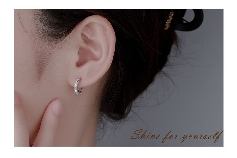 Pure silver plain ring inlaid with zircon earrings daily essential versatile commuting niche ins style_voghion.com