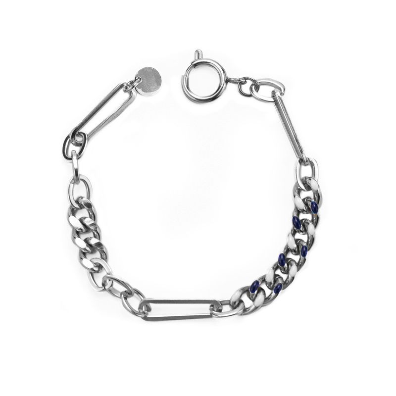 Bracciale patchwork cubano blu alla moda, unisex, hip-hop, versatile, con catena in acciaio al titanio_voghion.com