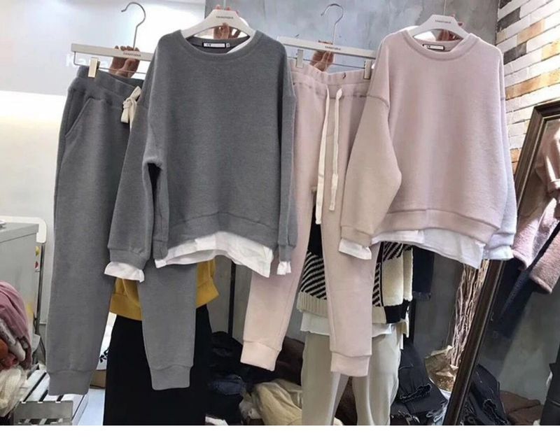 Sweat-shirt ample à manches longues et doublure polaire pour femme, ensemble deux pièces grande taille, patchwork_voghion.com