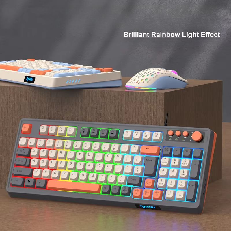 RAIKU K98/T98 Custom Gaming Keyboard And Mouse Set, Equipped With Three-color Wired Luminous 98 Keys, Suitable For Mobile Phone Use_voghion.com