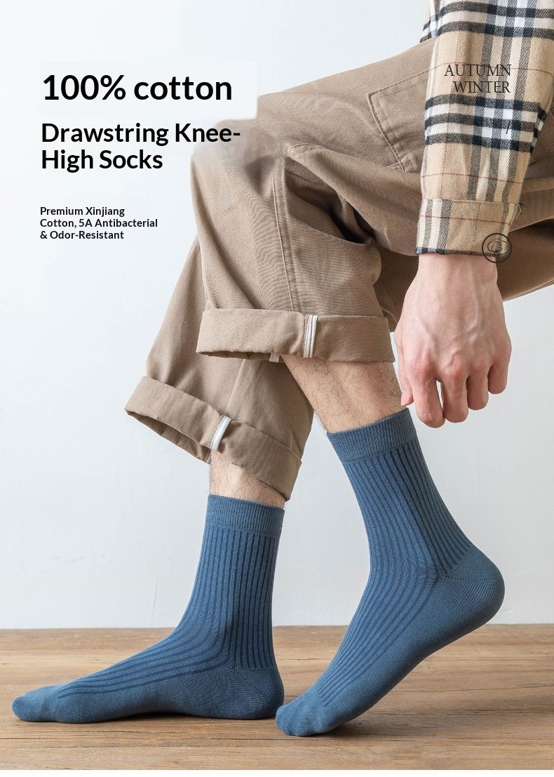 Wangjia Xinjiang Automne Pure Chaussettes Mi-mollet Anti-Odeur Hiver Épaisses Homme Affaires 100% Coton Vente en Gros_voghion.com