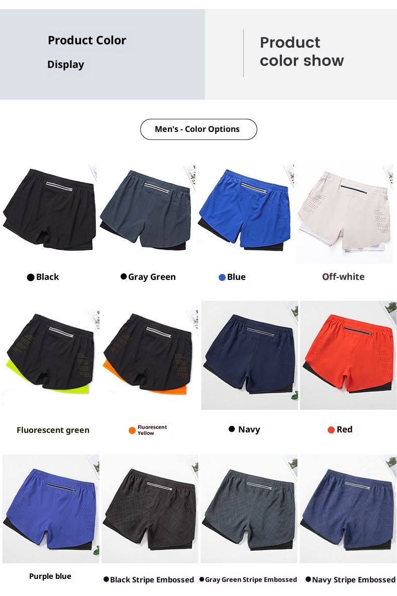 RenMou Men's Sports Running Marathon Track Loose Three-Quarter Quick-Dry Inner Lining Anti-Exposure Double-Layer Fitness Shorts_voghion.com