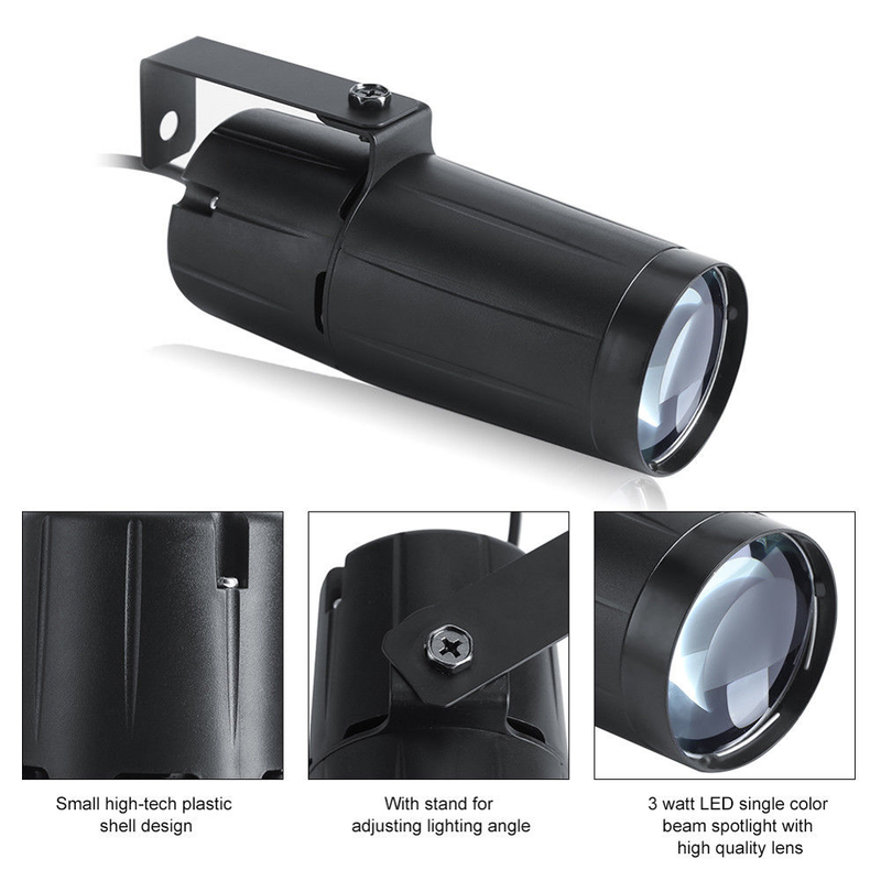 Holofote LED 3W 7 cores Pinspot efeito de iluminação de palco com suporte único para luzes de fundo de férias decoração de casa_voghion.com