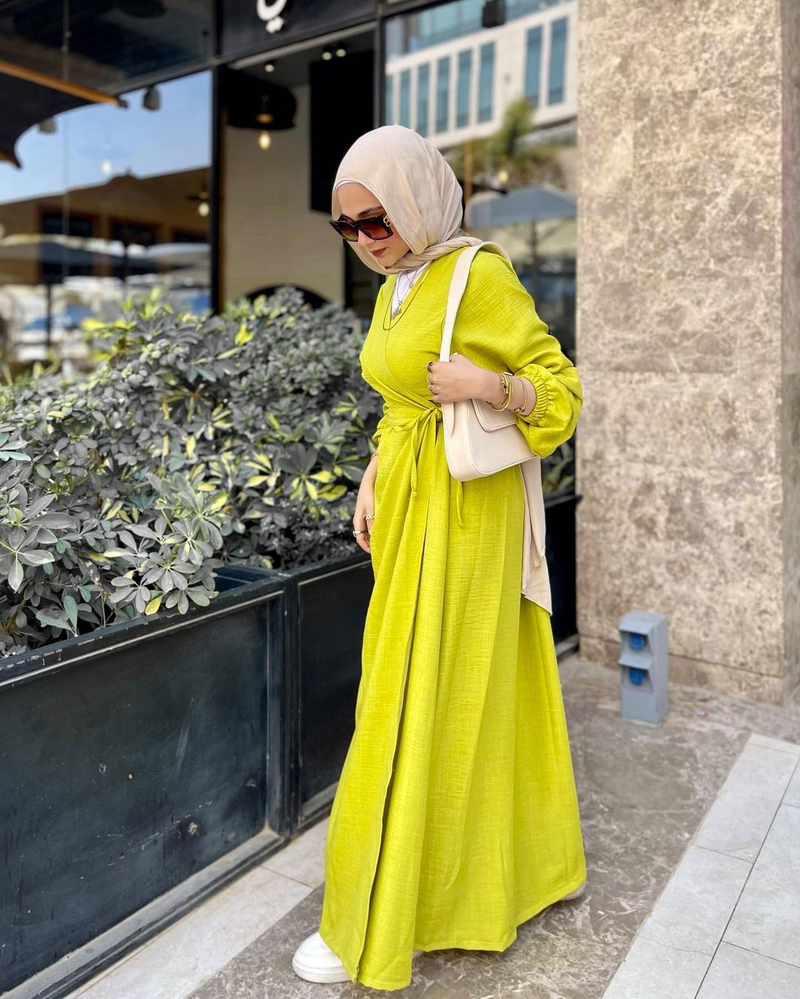 Damenbekleidung Herbst neue Mode lose langärmelige Schnürstrickjacke Robe Kleid_voghion.com