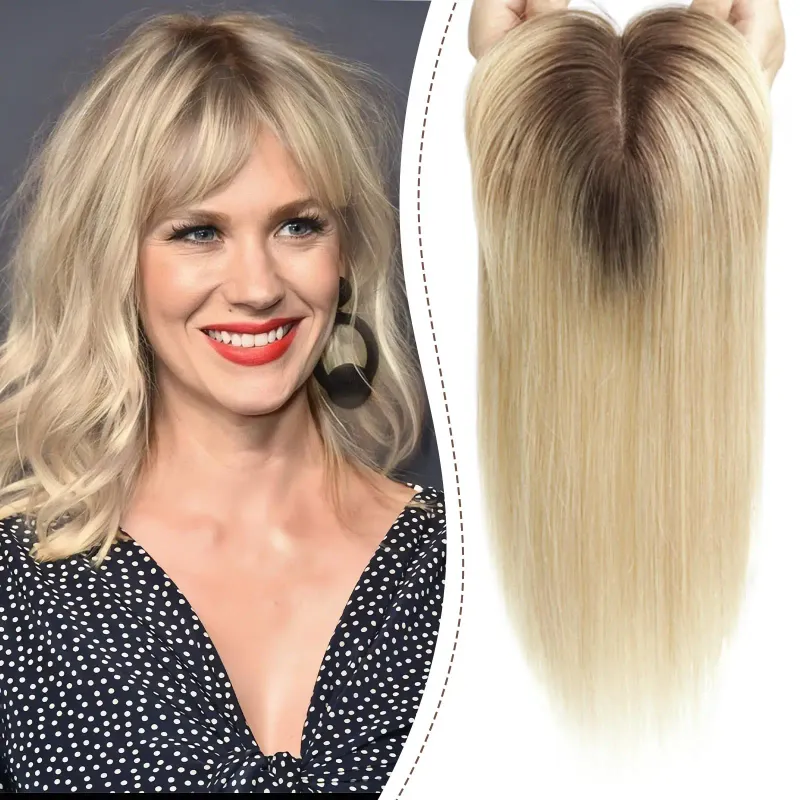 Parrucche con frangia, base in seta, clip in extension per capelli da donna, capelli umani Remy biondi e castani ombré_voghion.com