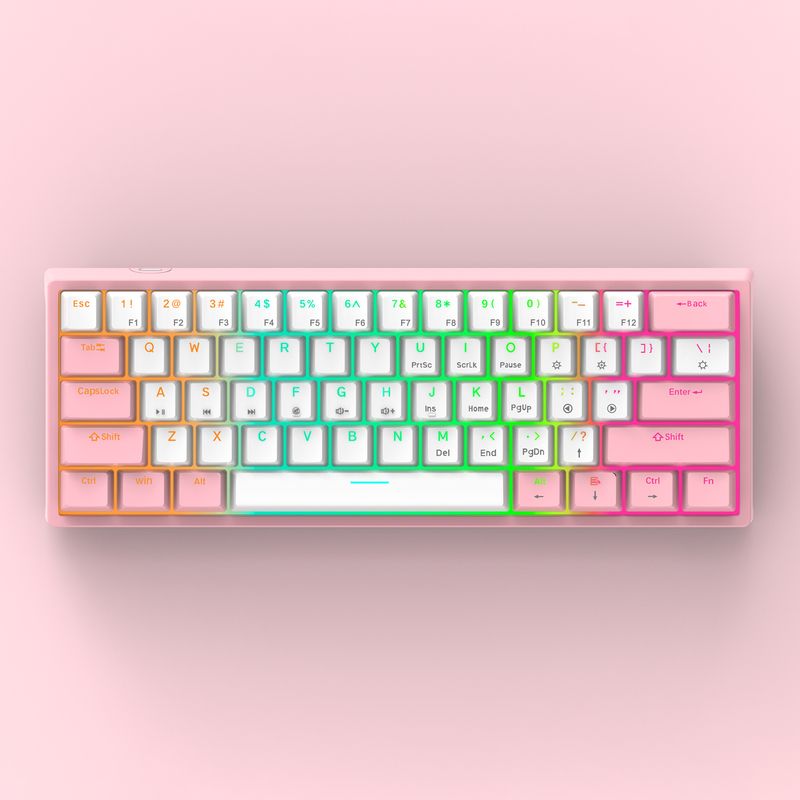 60% Wit RGB 61 Toetsen PBT Computer Gaming USB Bedraad Licht Led Gamer Mechanisch Toetsenbord_voghion.com