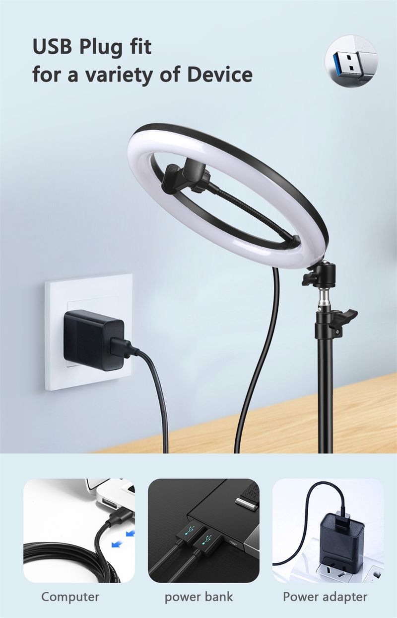 Anneau lumineux circulaire pour prise de vue YouTube, Vlog, selfie, lampe pour appareil photo, vidéo, éclairage de studio, support de téléphone_voghion.com