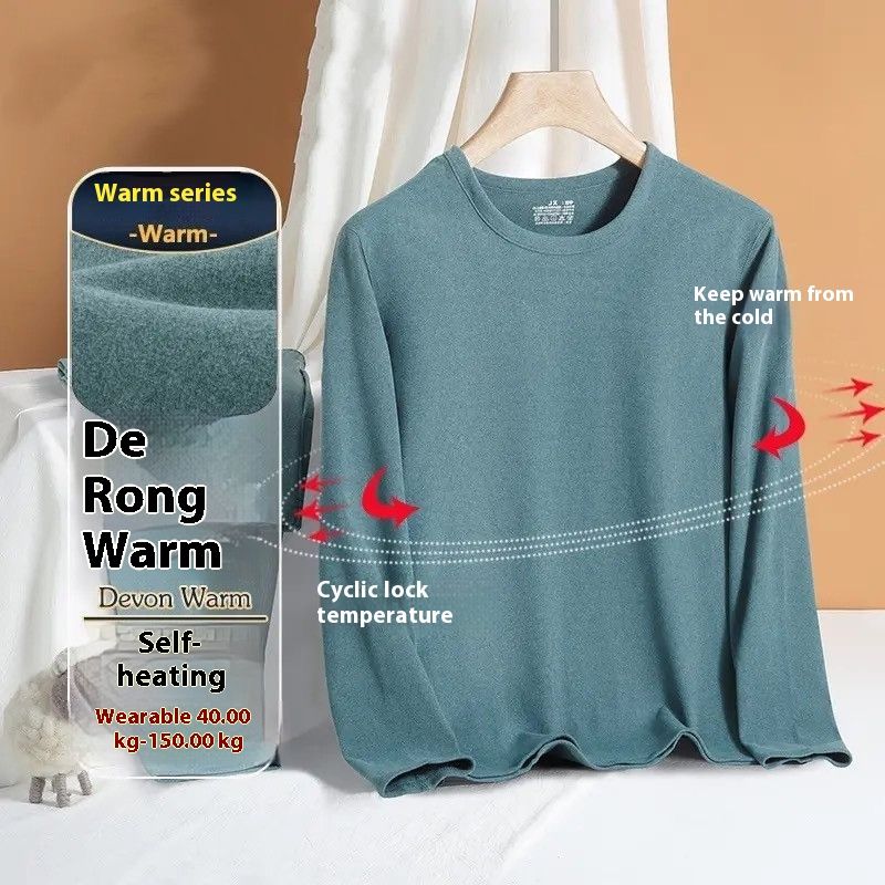 Conjunto de ropa y pantalones de otoño con cuello redondo de terciopelo alemán cálido y autocalentable para papá de mediana edad, 1/2 pieza_voghion.com