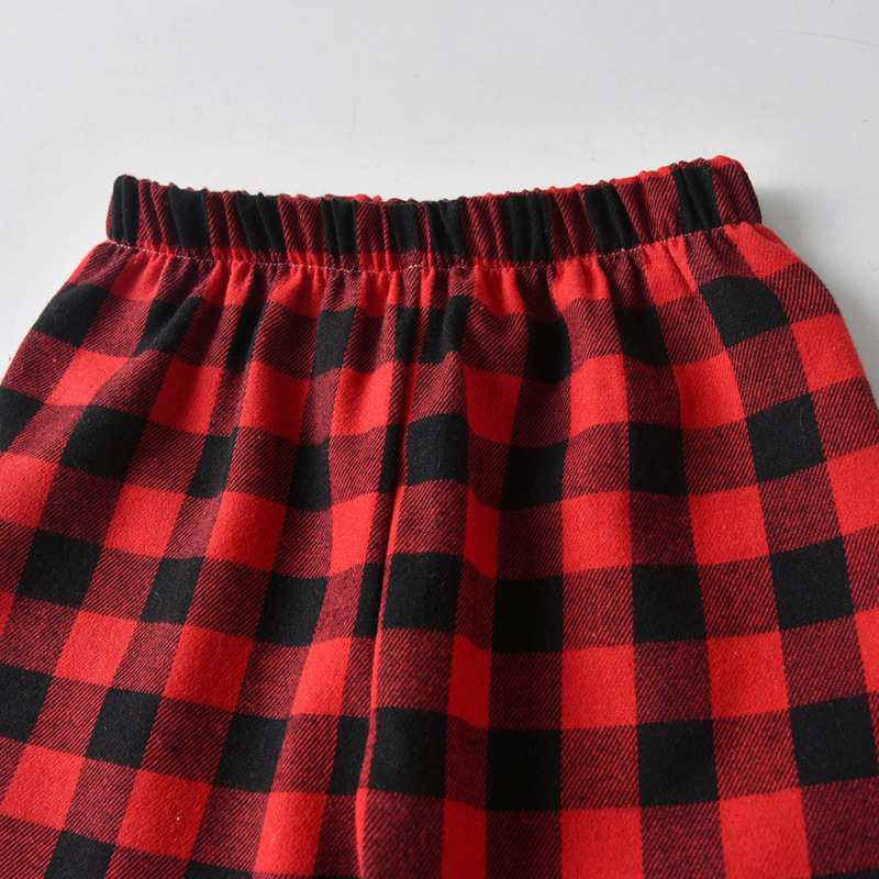 Autumn And Winter Homewear Children's Spring And Autumn Lapel Single-breasted Plaid Long-sleeved Pajamas Set_voghion.com