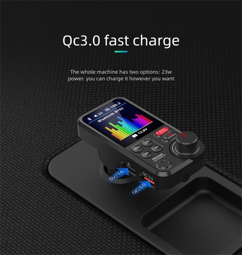 Color Screen MP3 Bluetooth Hands-Free QC3.0 Fast Charging Car Charger Card Slot High-Fidelity HiFi Lossless Music Player_voghion.com