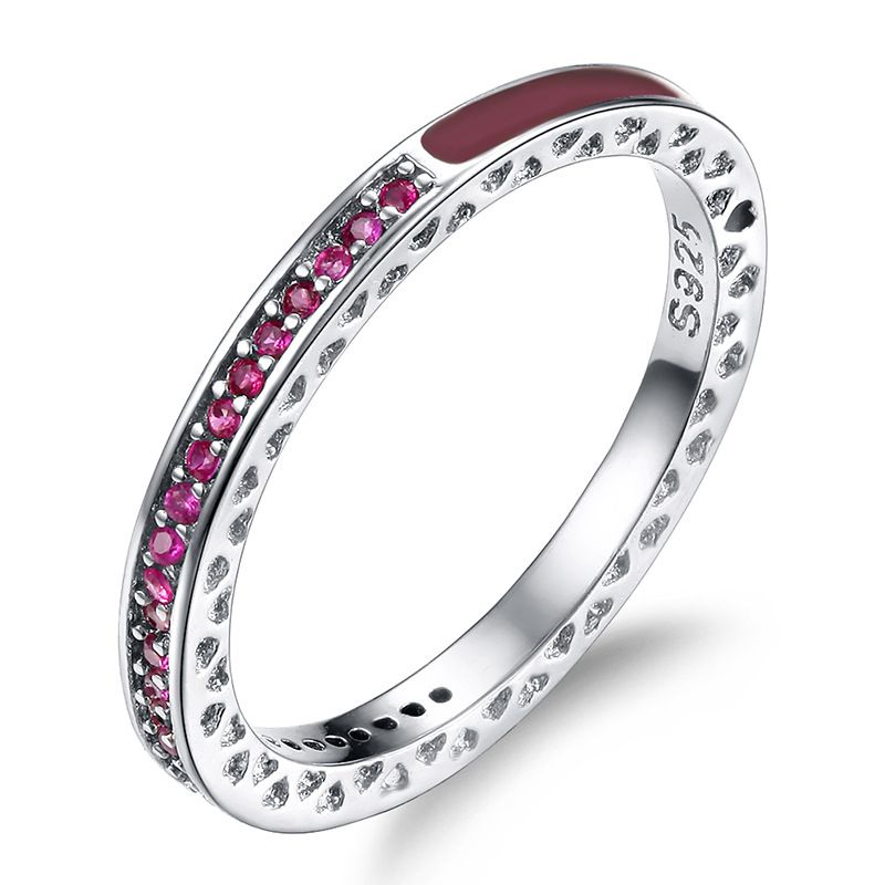 Trendy Hot-Selling Silver Shiny Heart Inlaid Resin Enamel Versatile Wedding Diamond Ring_voghion.com