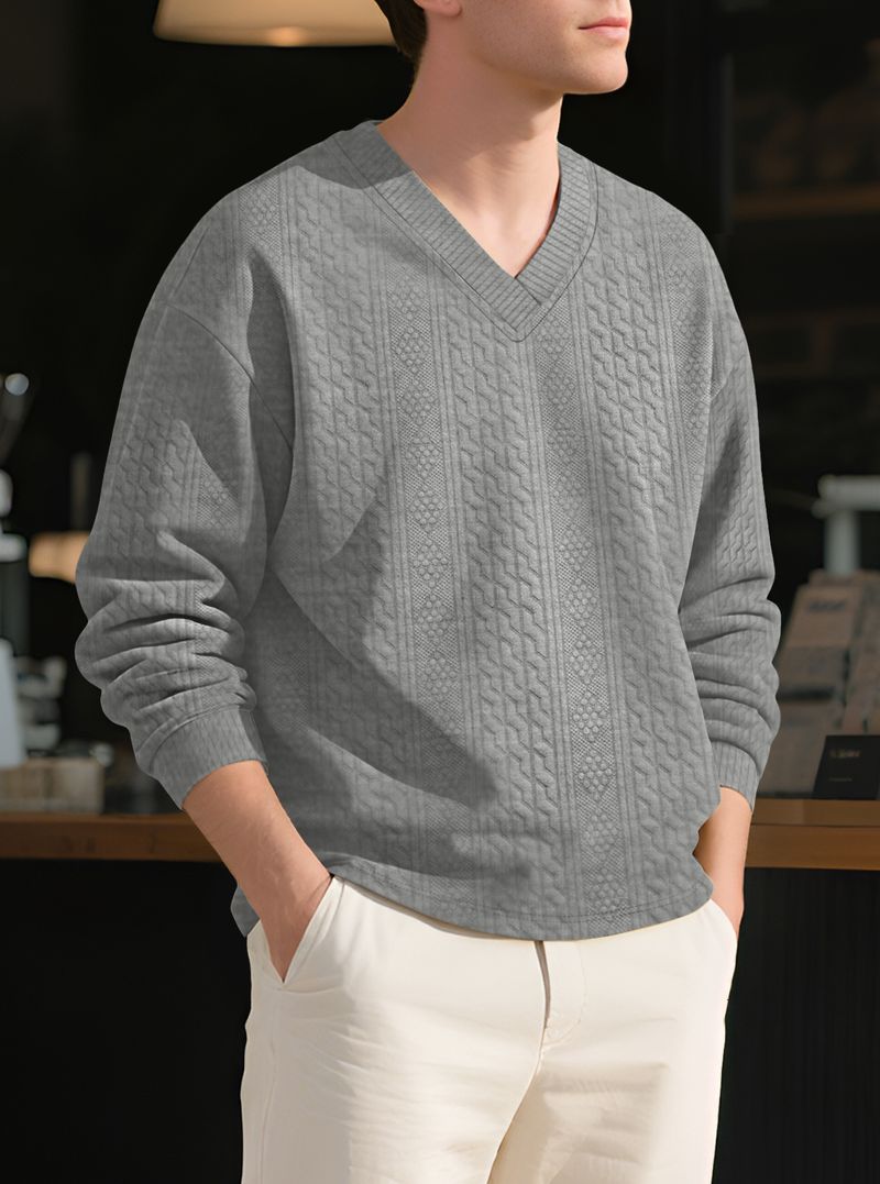 Herren-Jacquard-Strickpullover – Stylisches Langarm-T-Shirt mit lockerer Passform für Freizeit und Streetwear (S-XXXL, 5 Farben)_voghion.com