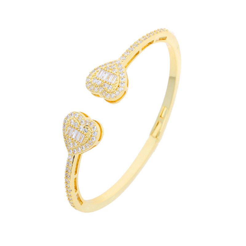 Nuovo braccialetto aperto a forma di cuore con doppio cuore in rame intarsiato e diamanti_voghion.com
